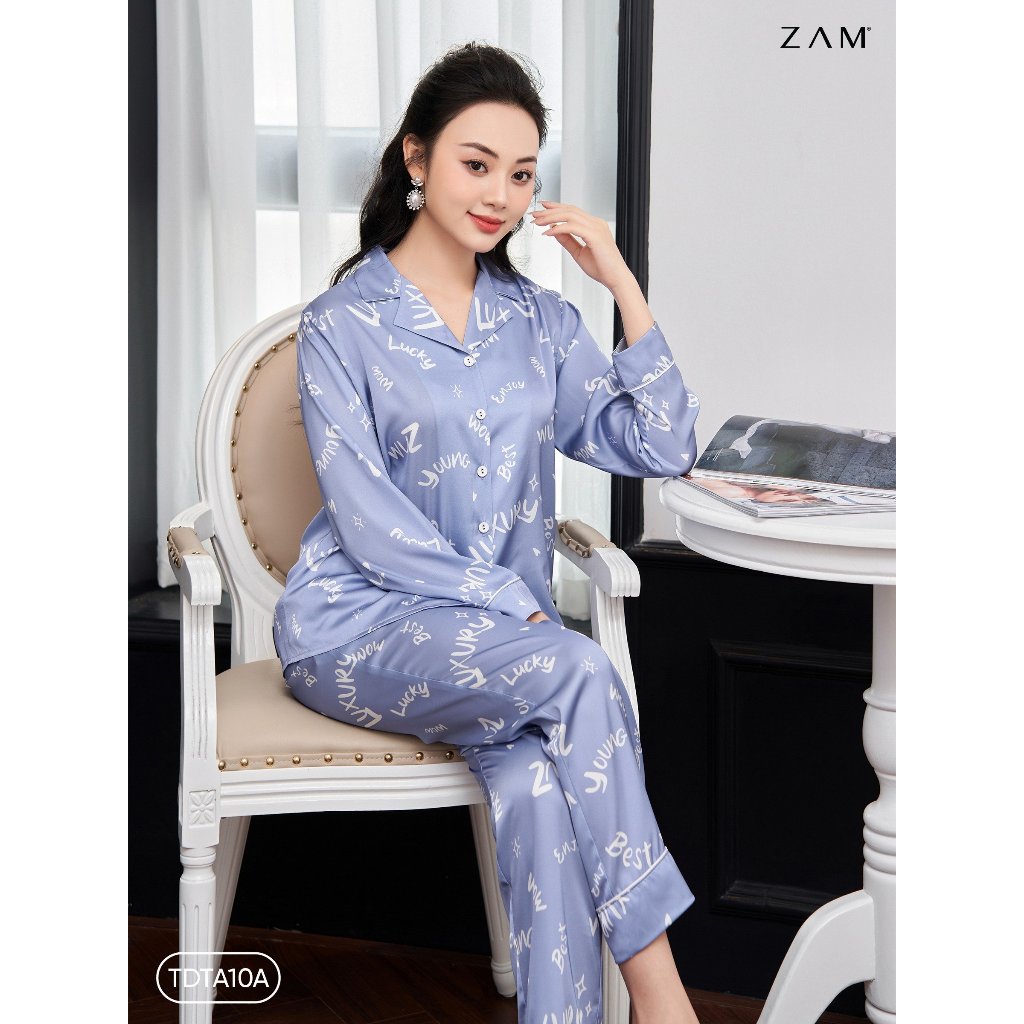 Bộ ngủ satin ZAM LUXURY - TDTA10A - Dài tay họa tiết