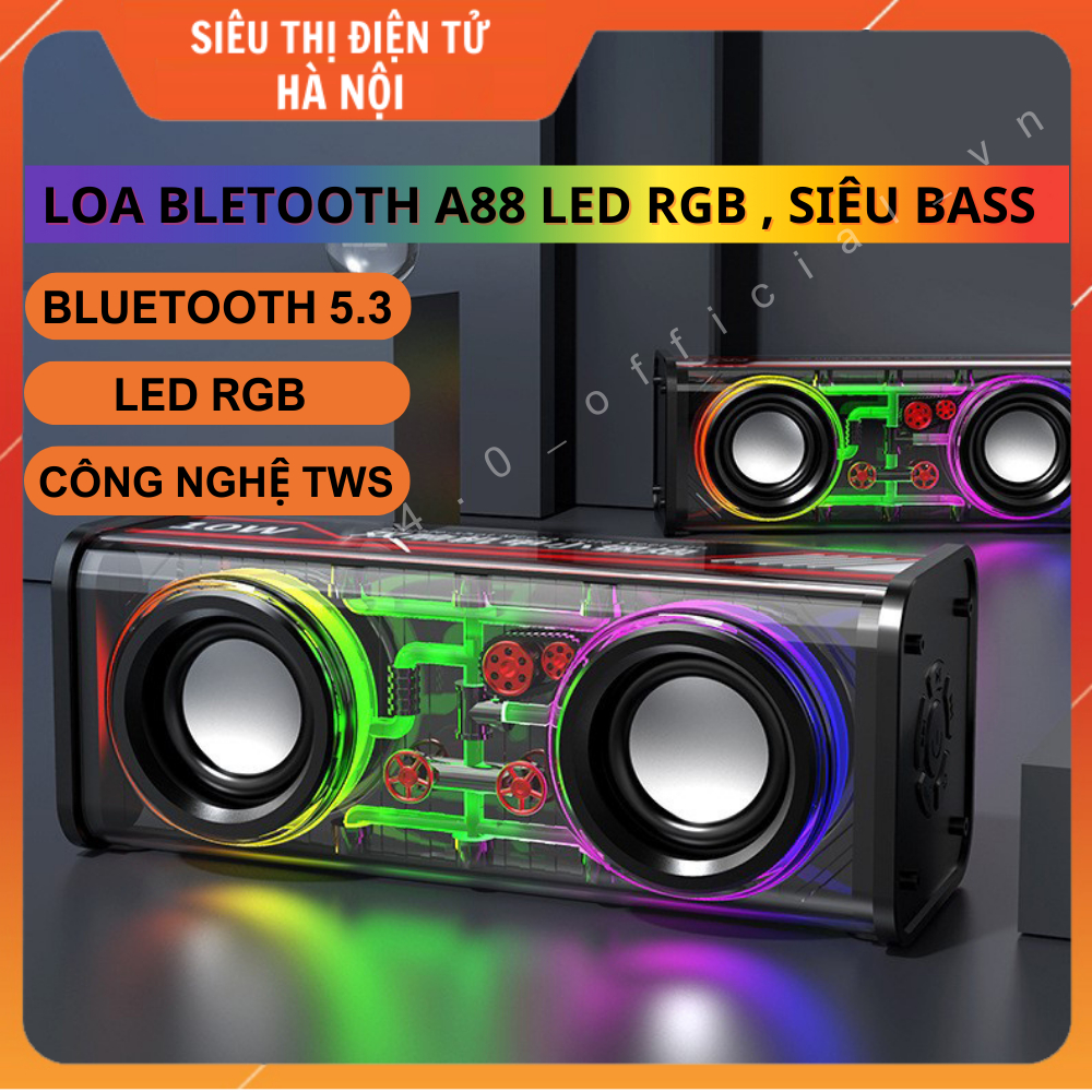 Loa Bluetooth A88 ,V8 - Led RGB Nháy Theo Nhạc,Công Nghệ TWS Kết Nối 2 Loa,Bluetooth 5.3,Công Suất 10 W , Âm Bass Hay