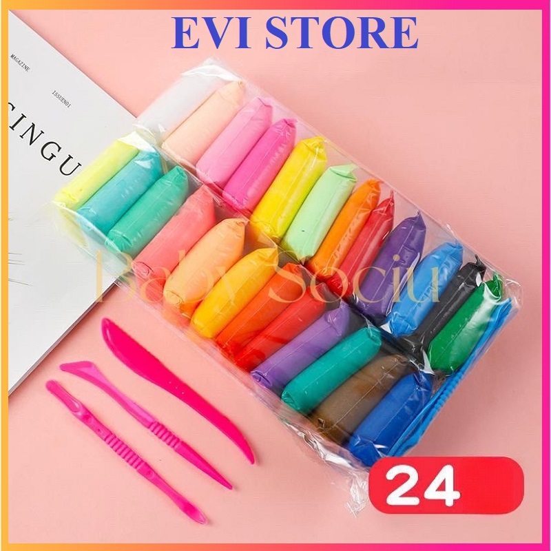 Đất sét nặn tự khô 12/24 màu siêu nhẹ kèm dụng cụ cắt / Đất nặn xốp nhanh khô