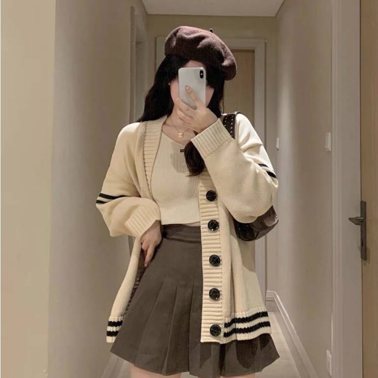 Áo cardigan len khoác ngoài dáng ngắn kiểu trơn basic deliz phong cách vintage ChouChou | BigBuy360 - bigbuy360.vn