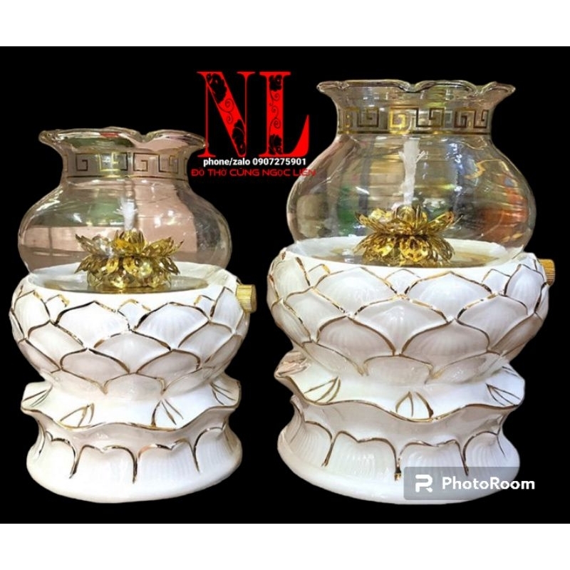 ĐÈN DẦU SỨ BẠCH NGỌC HOA SEN