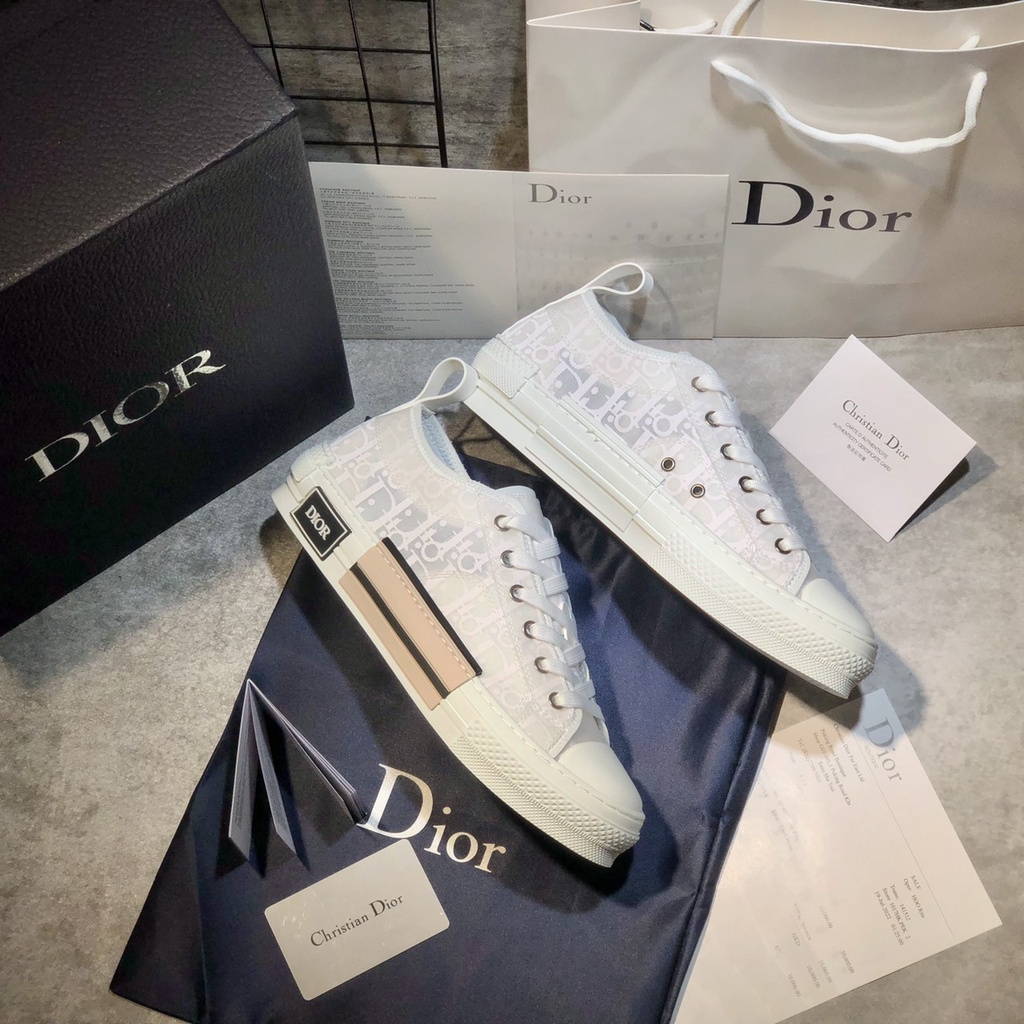Giày thể thao Dior B23 Low Top White Dior Oblique, Giày Dior 2019 trắng full.
