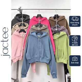  Áo Khoác Lửng Croptop Nữ Nỉ Bông Có Nón Jactee - Áo Khoác Hoodie Zip Nữ Lửng 