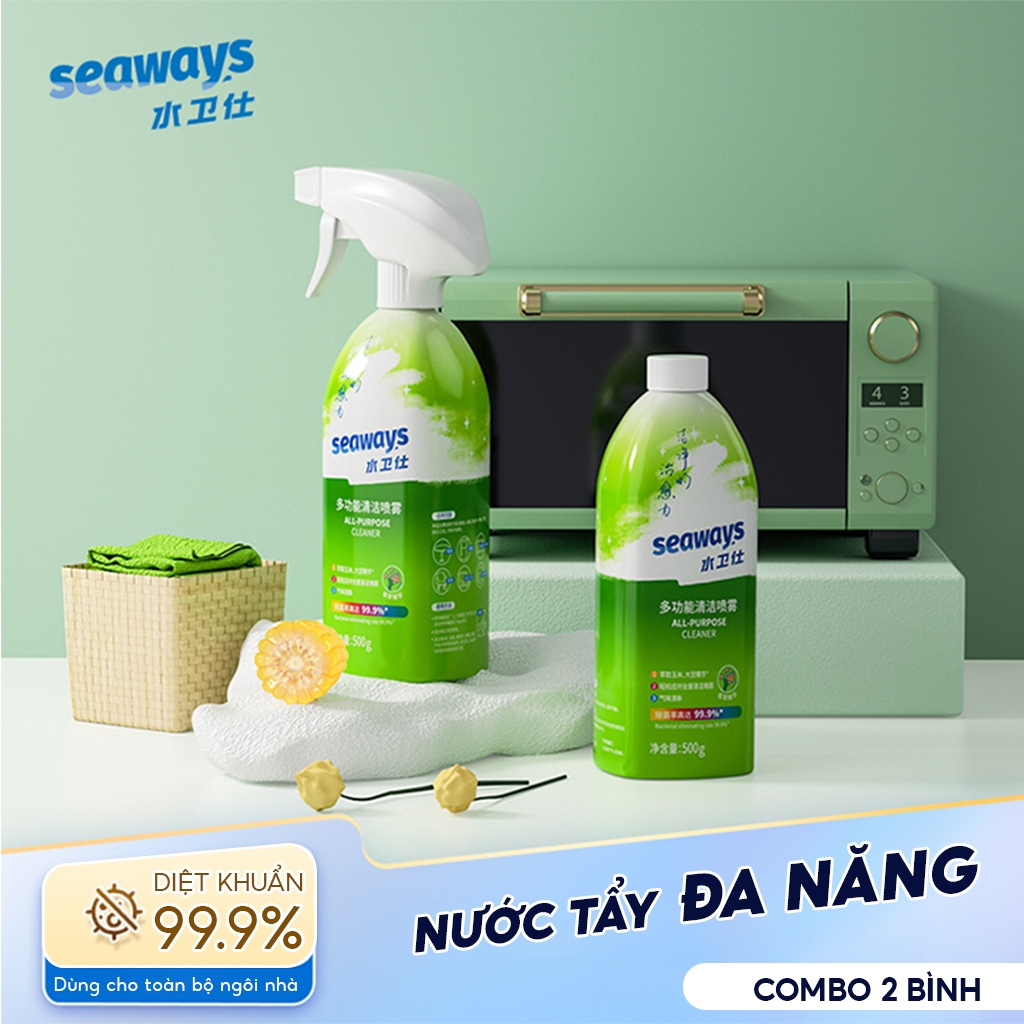 COMBO 2 Chai tẩy dầu mỡ, vệ sinh tủ lạnh, nội thất ô tô, nền nhà, ghế sofa Seaway