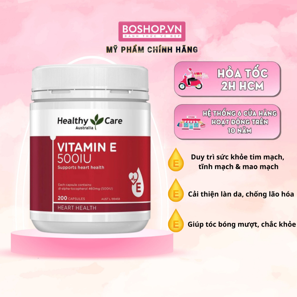 Viên Uống Bổ Sung Vitamin E Healthy Care Vitamin E 500IU Hộp 200 Viên