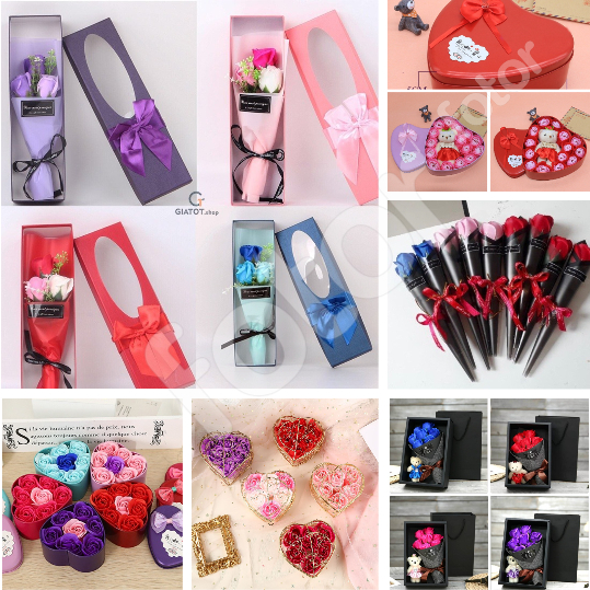 HỘP HOA HỒNG SÁP 3, 6, 7 ,18 BÔNG KÈM CÓ GẤU