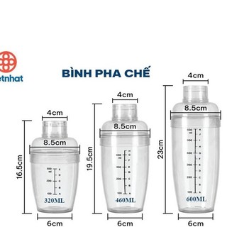 Bình lắc pha chế nhựa Việt Nhật, bình lắc shaker trong suốt, có vạch chia