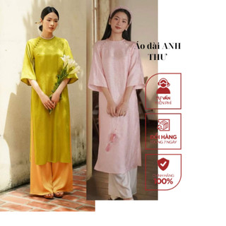 Áo dài Tết cách tân nữ dáng xuông sẵn lụa gấm tơ suông Xanh Đỏ Đô Cam Vàng sale