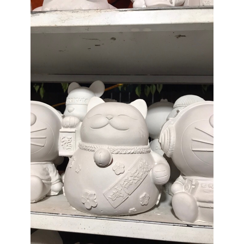 Tượng thạch cao tô màu mèo thần tài đẹp tặng kèm vỉ màu tô