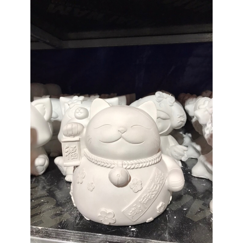 Tượng thạch cao tô màu mèo thần tài đẹp tặng kèm vỉ màu tô