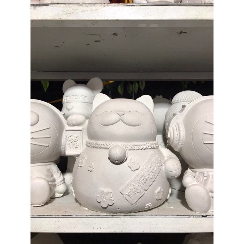 Tượng thạch cao tô màu mèo thần tài đẹp tặng kèm vỉ màu tô