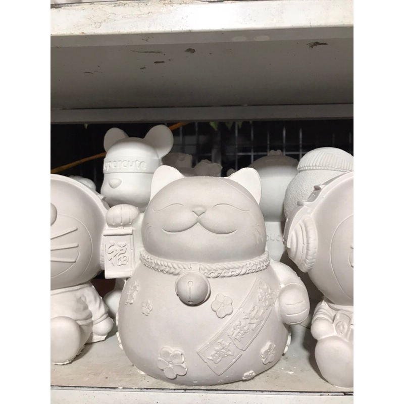 Tượng thạch cao tô màu mèo thần tài đẹp tặng kèm vỉ màu tô