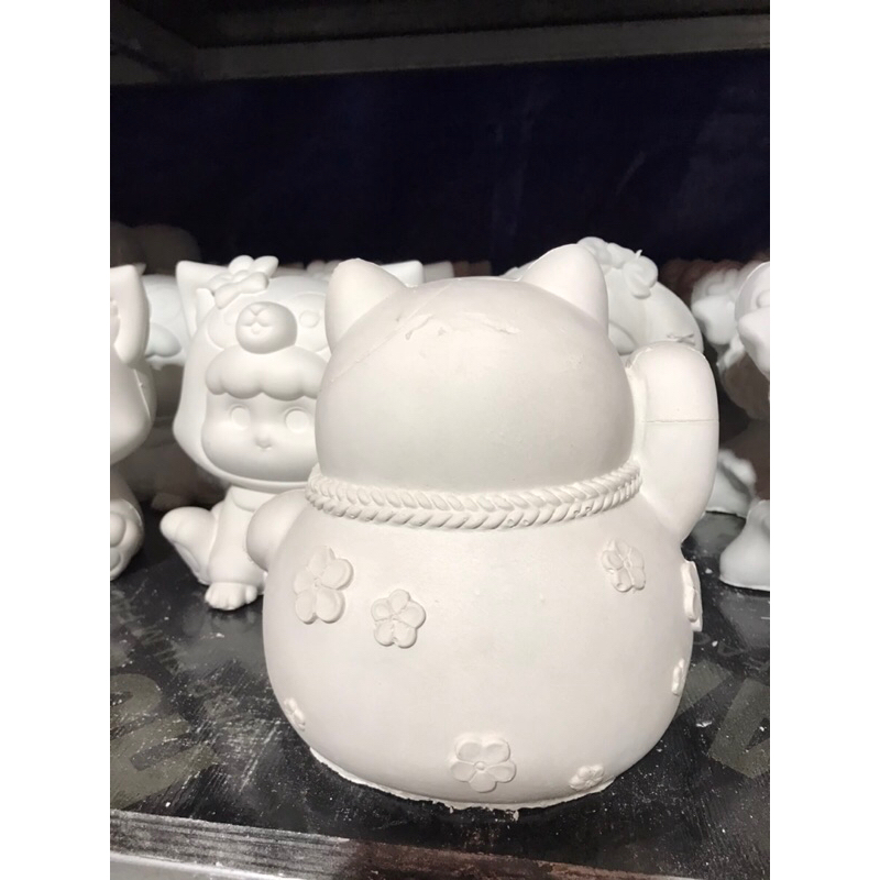 Tượng thạch cao tô màu mèo thần tài đẹp tặng kèm vỉ màu tô