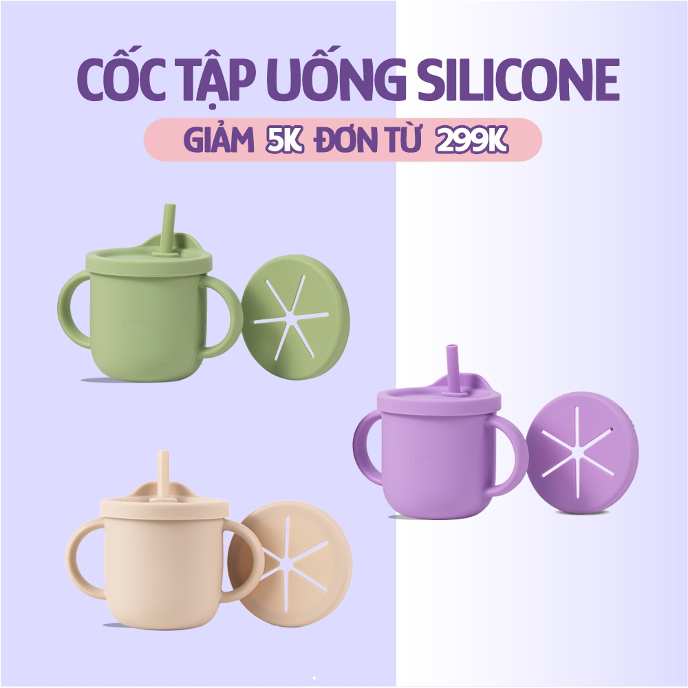 Cốc Tập Uống Silicone Mama's Choice 2023, Thiết Kế Thông Minh Với Ống Hút và Tay Cầm Chắc Chắn