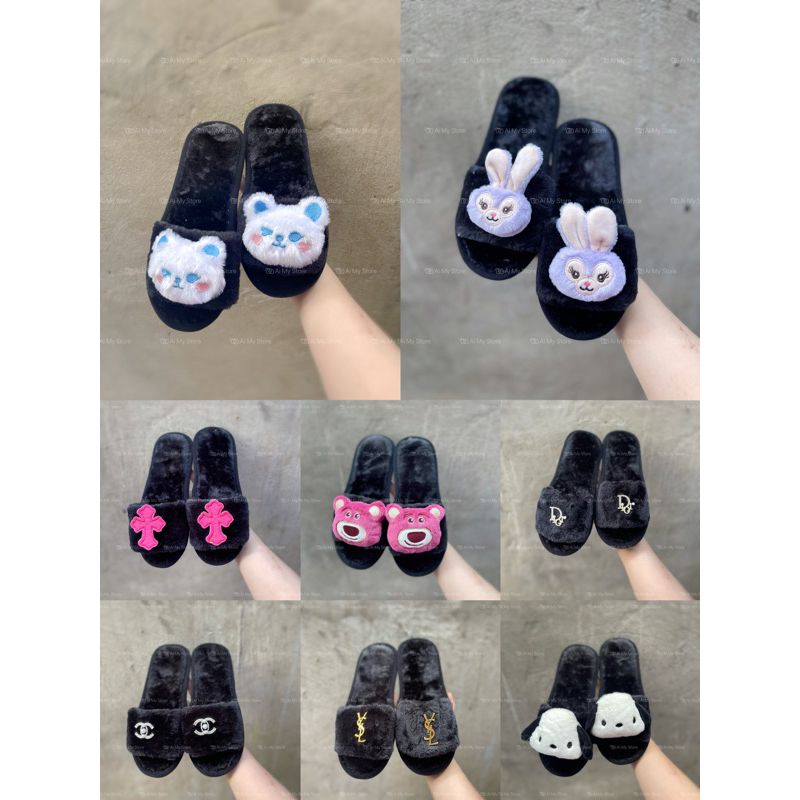 Dép Lông Prada - Ce.nile - Gấu Dâu Dễ Thương