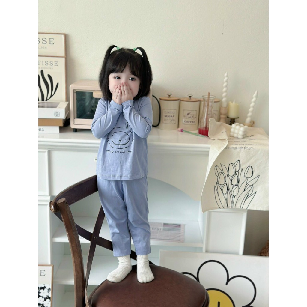 Bộ thun cotton dài tay cho bé trai, bé gái họa tiết thỏ cute