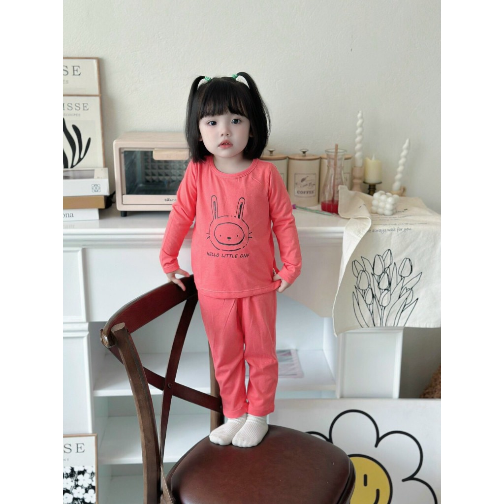 Bộ thun cotton dài tay cho bé trai, bé gái họa tiết thỏ cute