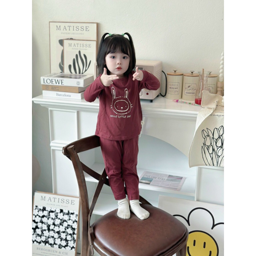 Bộ thun cotton dài tay cho bé trai, bé gái họa tiết thỏ cute