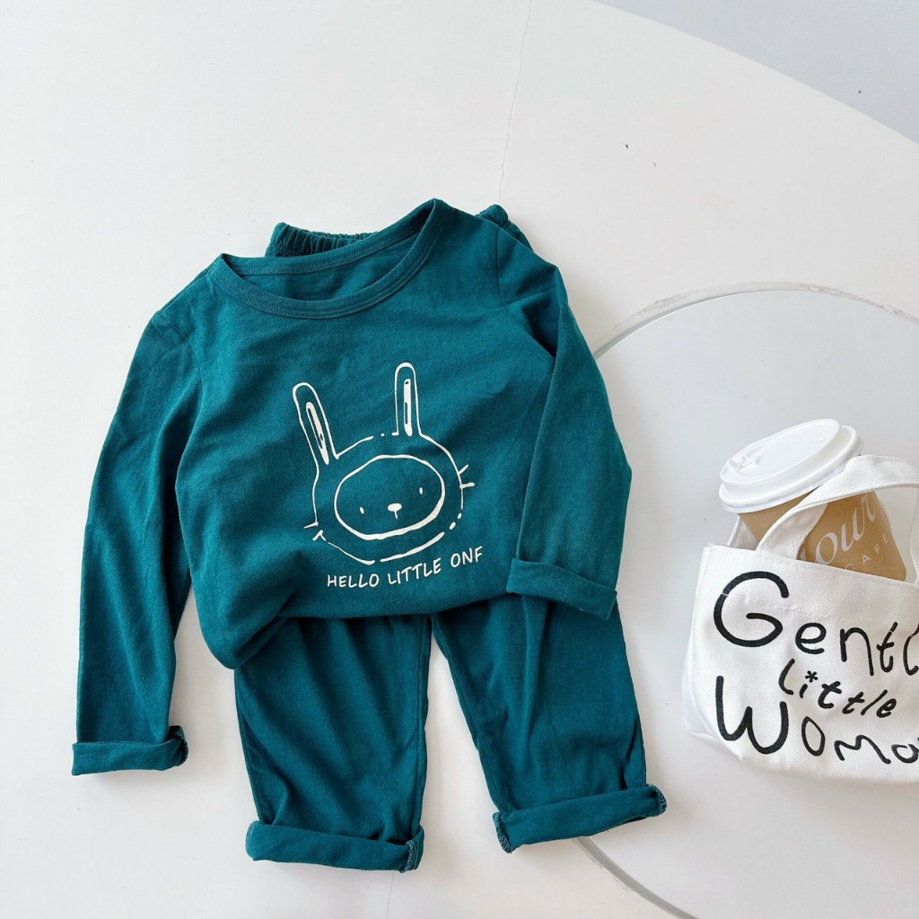 Bộ thun cotton dài tay cho bé trai, bé gái họa tiết thỏ cute
