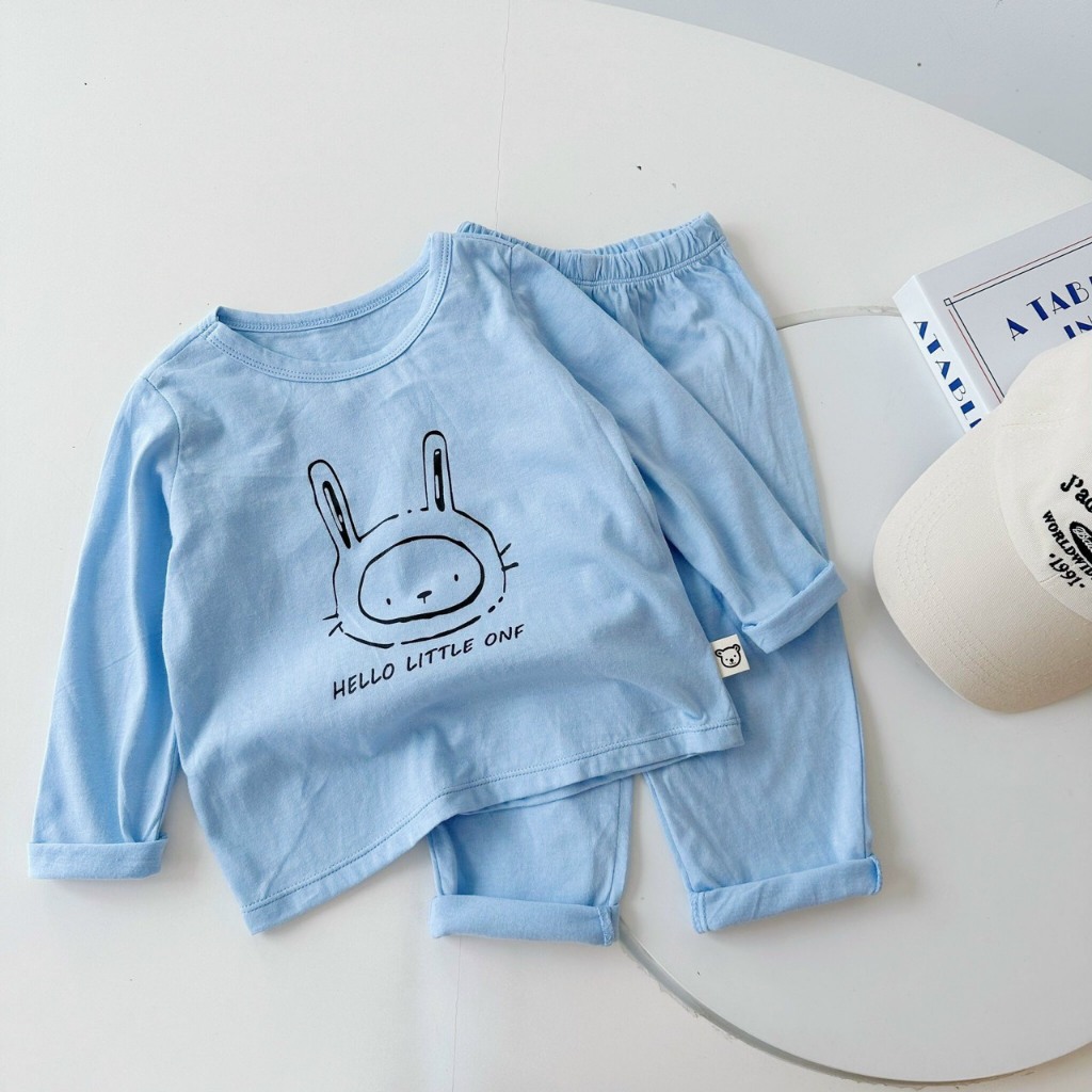 Bộ thun cotton dài tay cho bé trai, bé gái họa tiết thỏ cute