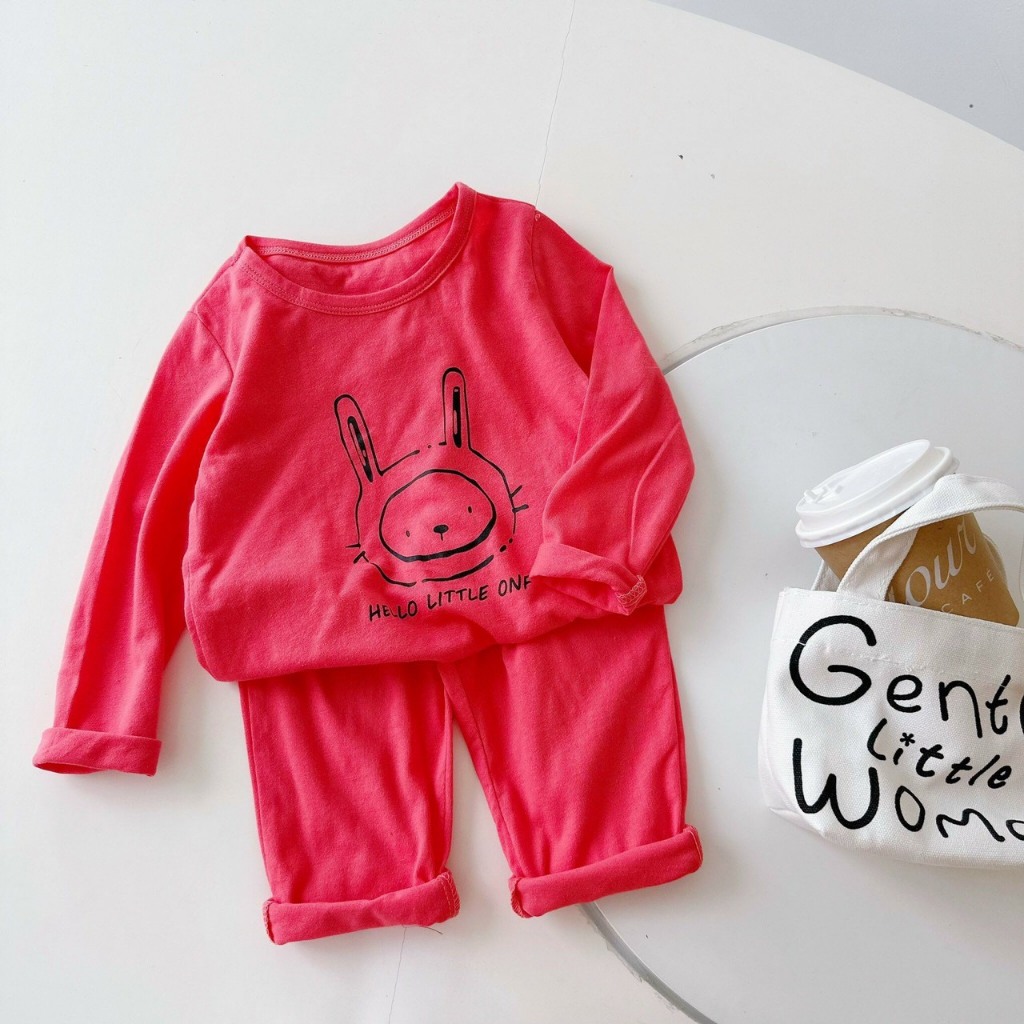Bộ thun cotton dài tay cho bé trai, bé gái họa tiết thỏ cute