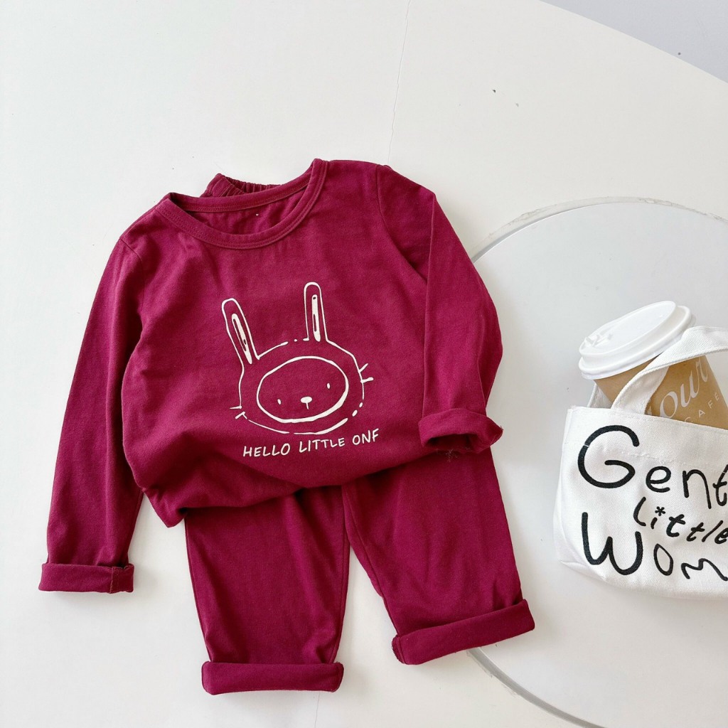 Bộ thun cotton dài tay cho bé trai, bé gái họa tiết thỏ cute