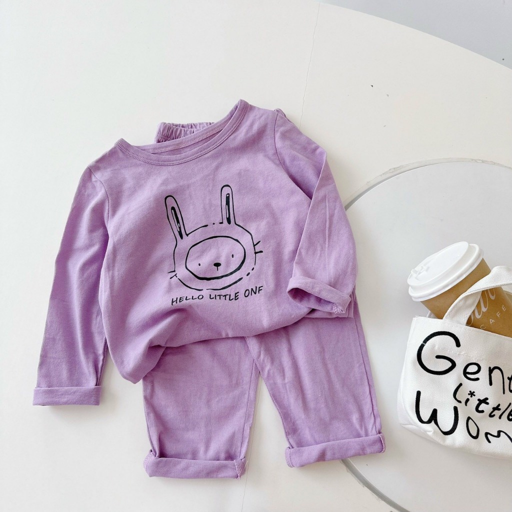 Bộ thun cotton dài tay cho bé trai, bé gái họa tiết thỏ cute
