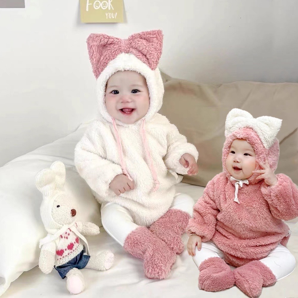 Set Body lông có mũ kèm quần tất cho bé