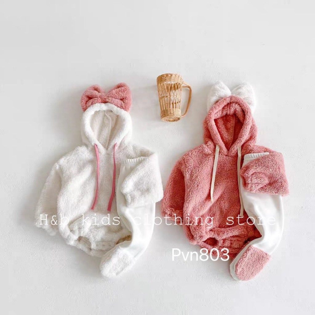 Set Body lông có mũ kèm quần tất cho bé