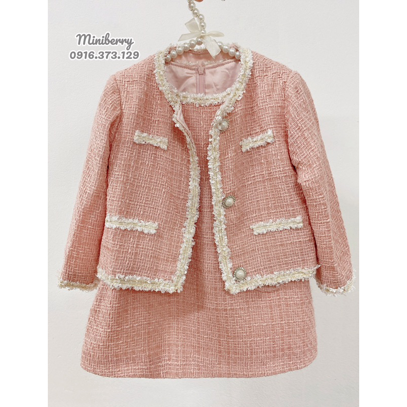 Set áo khoác và váy dạ Tweed có nhũ óng ánh cho bé chất liệu siêu đẹp và xịn