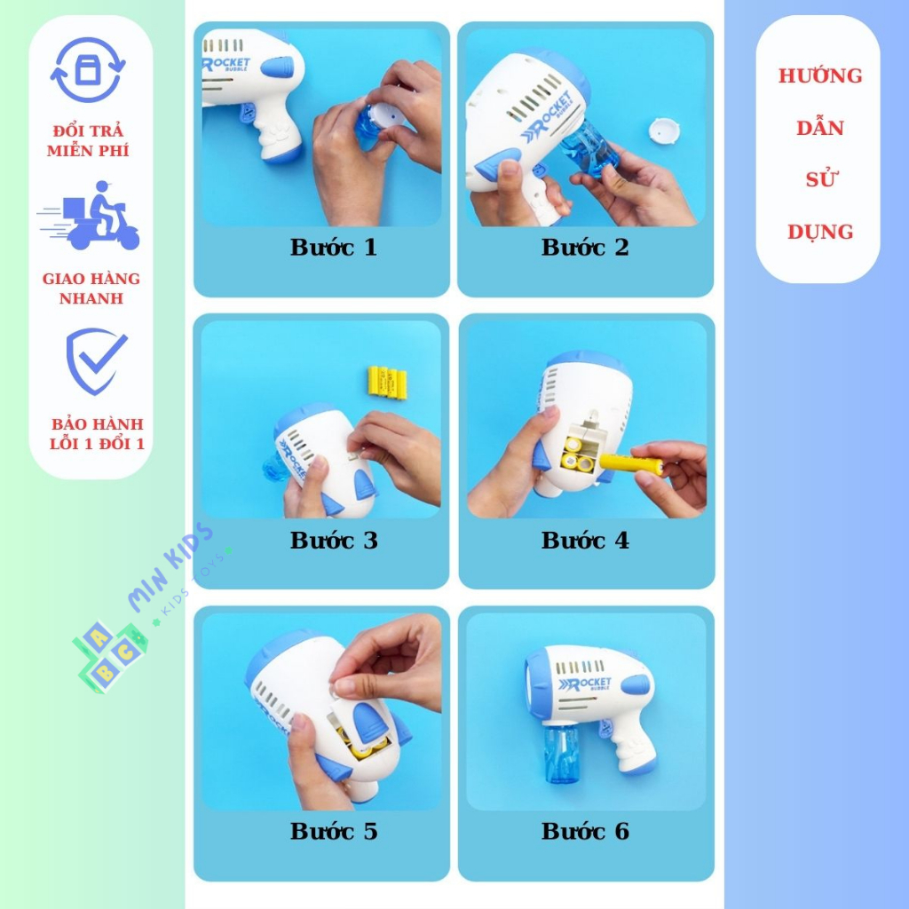 Súng bắn bong bóng xà phòng rocket bubble | đồ chơi ngoài trời cao cấp an toàn cho bé khi sử dụng