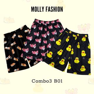 COMBO 3 Quần Short hoạt hình B01 ❤️ Quần đùi nam nữ mặc nhà Freesize 38-65kg Molly Fashion