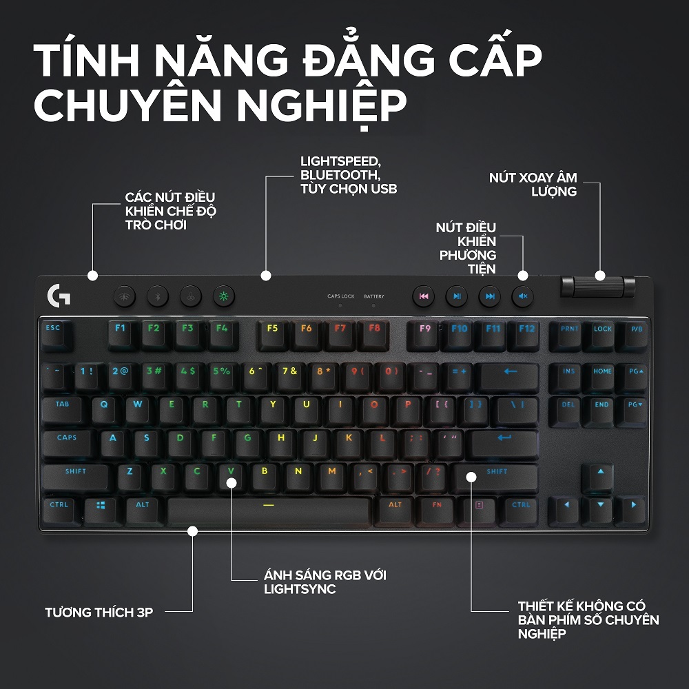 Bàn phím gaming không dây Logitech G Pro X TKL Lightspeed  - RGB, Switch GX Tactile