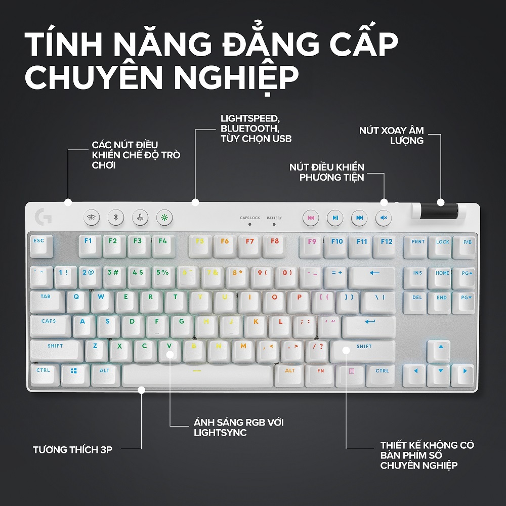 Bàn phím gaming không dây Logitech G Pro X TKL Lightspeed  - RGB, Switch GX Tactile