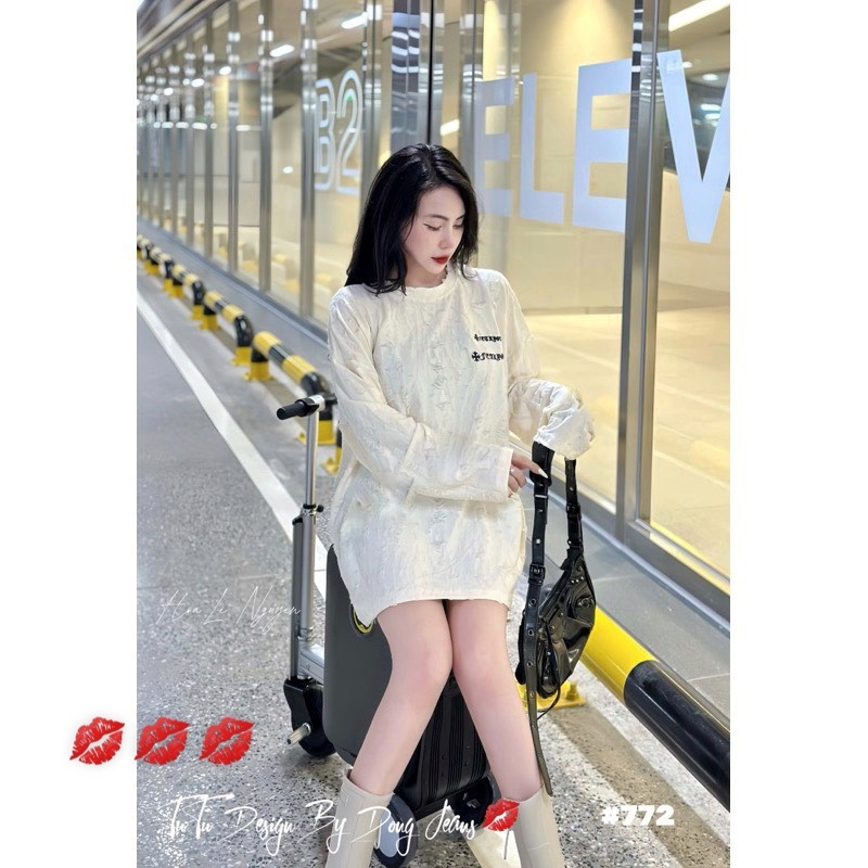 Áo thom chữ rách tay dài hàng QC