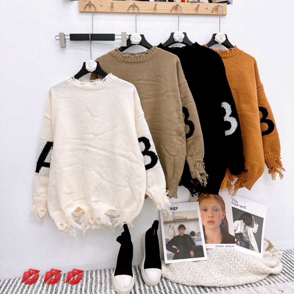 Áo len AB rách gấu chất dày dặn hàng QC