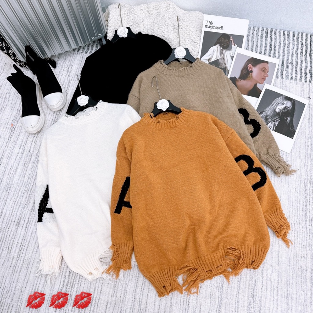 Áo len AB rách gấu chất dày dặn hàng QC