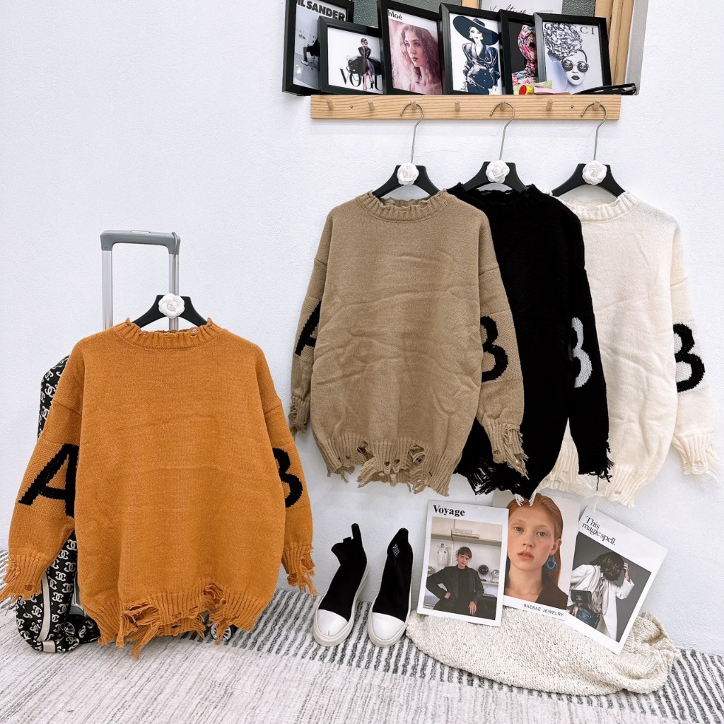 Áo len AB rách gấu chất dày dặn hàng QC