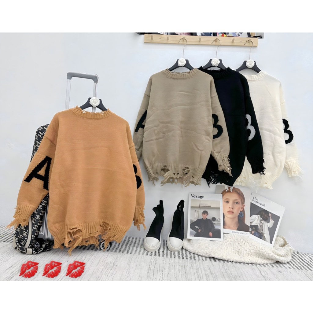 Áo len AB rách gấu chất dày dặn hàng QC