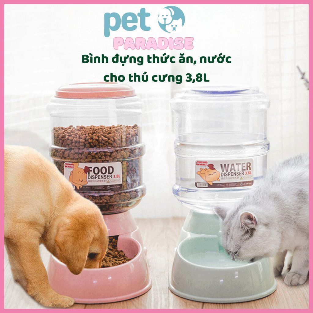 Bình đựng nước tự động cho mèo, bình đựng thức ăn cho mèo tự động 3,8L - thiên đường pet