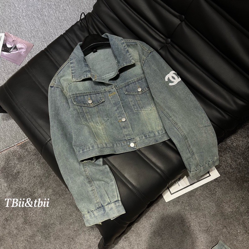 Áo khoác jean bò denim nữ chữ chà neo croptop dáng lửng cá tính dài tay thu đông quảng châu cao cấp AK13