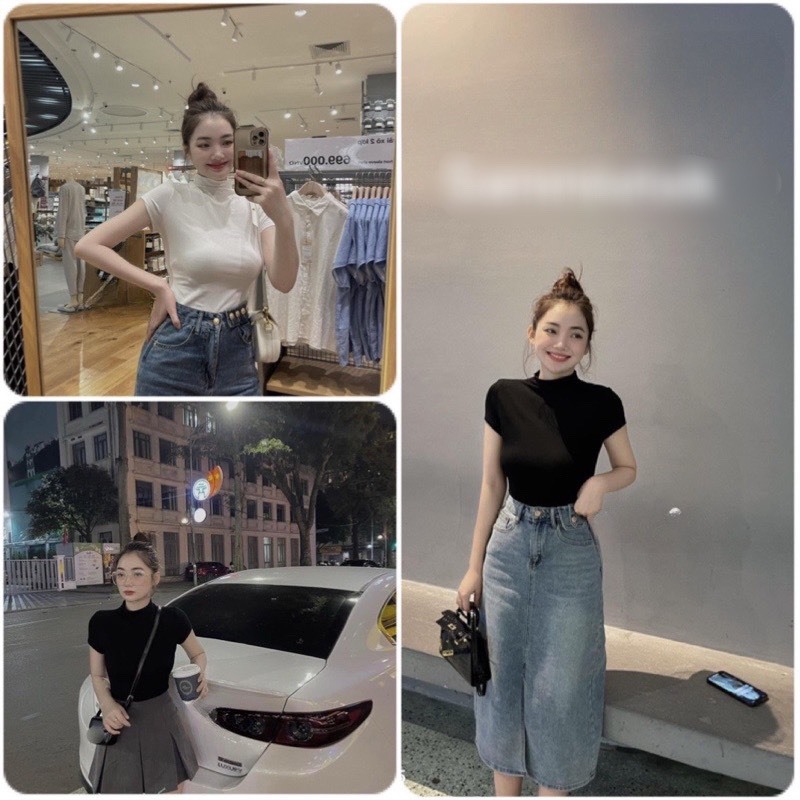 Áo thun tăm cổ 3p tay cộc co dãn tốt babytee BASIC TRƠN ôm body tay áo ngắn Thời trang mùa hè nữ L66