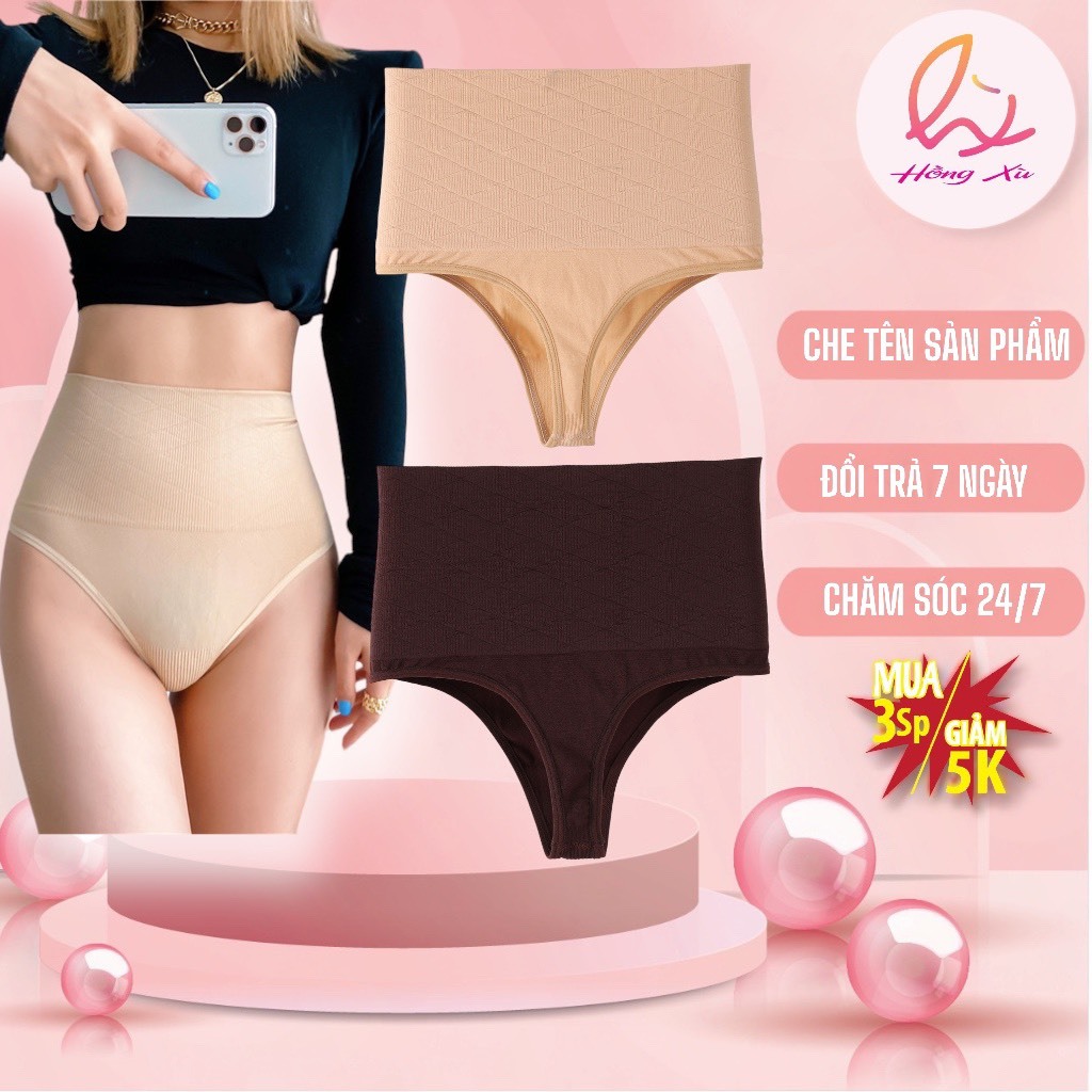 Quần Lót Lọt Khe Lưng Cao Định Hình Ôm Bụng, Quần lọt khe thun dệt co dãn 4 chiều mềm mịn, gen cạp siêu cao [Hồng Xù]