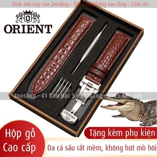 [DA CÁ SẤU THẬT] Dây đeo cho đồng hồ ORIENT không hút mồ hôi, khoá bướm 2 nút bấm, logo SEIKO CITIZEN CASIO inbox- D2306
