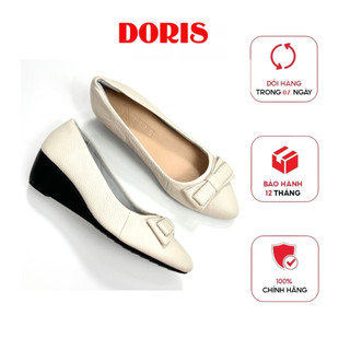 Giày búp bê nữ đế xuồng 5cm da thật SIÊU BỀN mũi nhọn gắn nơ màu kem DORIS DR501-CÓ SIZE 40.