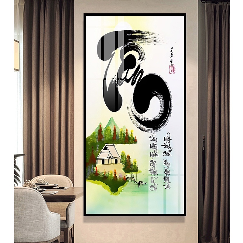 Tranh tráng gương chữ thư pháp trang trí phòng khách làm quà tặng ý nghĩa nhiều câu chữ hay giá rẻ đã có khung