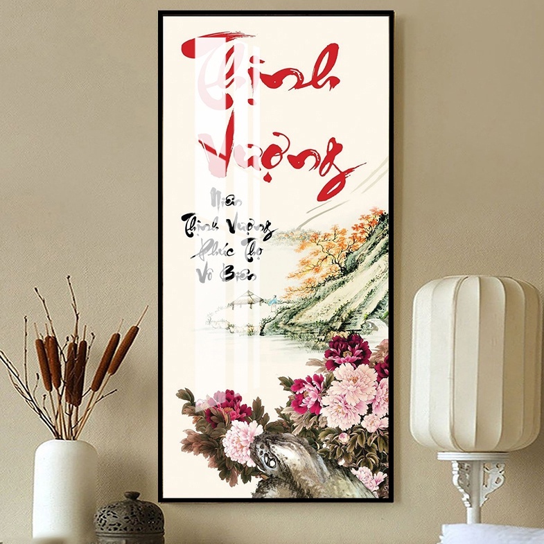 Tranh tráng gương chữ thư pháp trang trí phòng khách làm quà tặng ý nghĩa nhiều câu chữ hay giá rẻ đã có khung