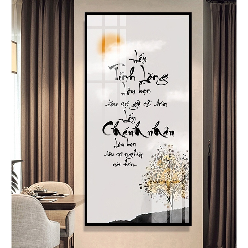 Tranh tráng gương chữ thư pháp trang trí phòng khách làm quà tặng ý nghĩa nhiều câu chữ hay giá rẻ đã có khung