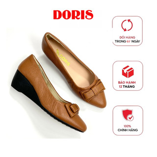 Giày nữ đế xuồng 5cm da thật SIÊU BỀN mũi nhọn gắn nơ màu đen DORIS DR501- CÓ BẢO HÀNH-CÓ SIZE 40