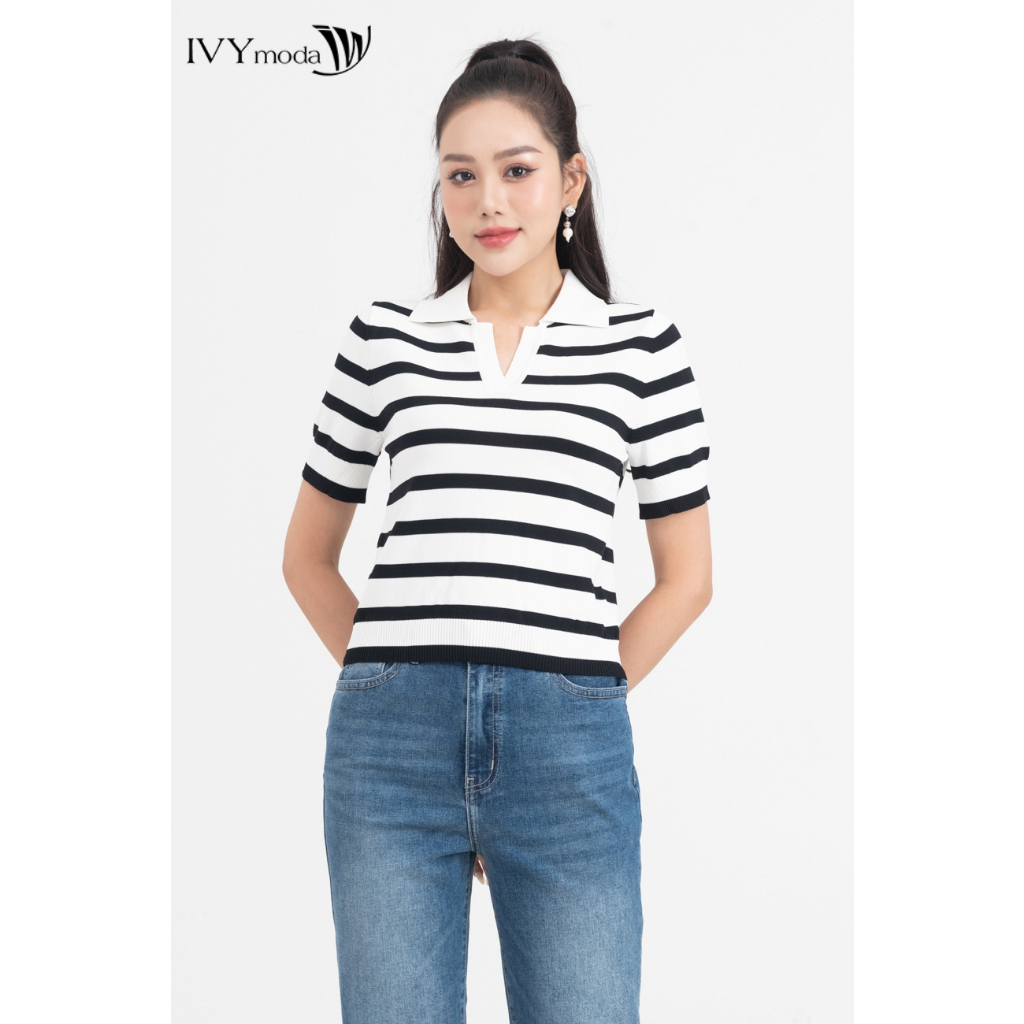 Áo len mỏng họa tiết kẻ ngang nữ IVY moda MS 57M7847